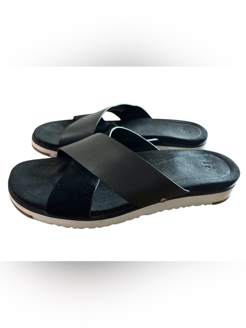 UGG Kari Black Leather Crisscross Slide Sandal Size 8 Treadlite 1090383 - Picture 2 of 8